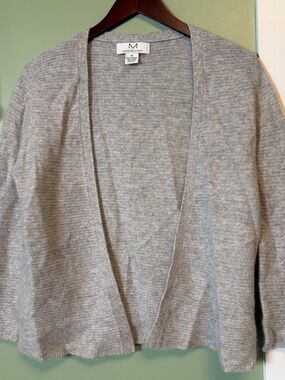 Magaschoni‎ Women's Medium 100% Cashmere Ribbed Open Front Cardigan Gray Saks